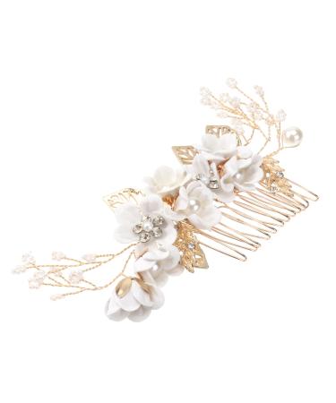 Minkissy bridal hair clips ridge for bride wedding hair comb gold pearl bride hair comb bridal hair comb wedding hair comb for the bride hair side ridge clip crystal bridesmaid korean white medium white