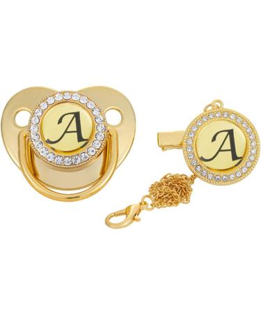 Kisbeibi Baby Pacifier with Clip - Diamond Golden Initials 2-Piece Weaning Set for Boys & Girls (Letter M) - Shop Now! - Buy Online on GoSupps.com