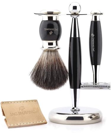 Jag Shaving Double Angle Set - Premium Razor Black Synthetic Brush Stand & Bowl | Worldwide Shipping - Buy Online on GoSupps.com