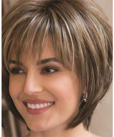 3ZH Triumph Wigs Human Hair Short Wig Pixie Charming Style Short Wave Bob Wig Wig with Bangs for White Women Natural Look Curly Hair Wig Wigs