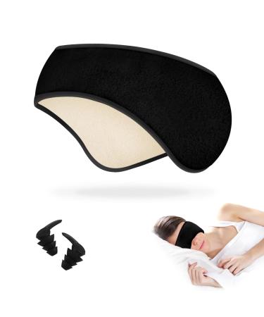 Sleep Mask with a Pair of Earplugs 2 in 1 Ear Mask and Eye Mask for Sleeping Light Blocking Adjustable Eye Cover for Women & Men (Black)