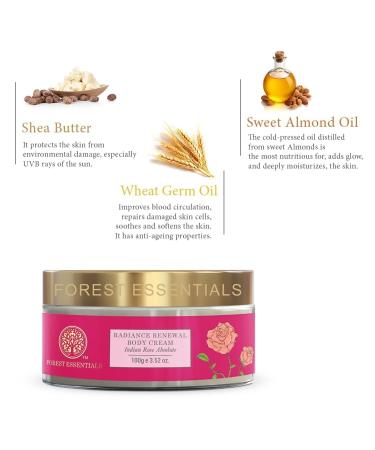 RUVYAA For.est Essentials Radiance Renewal Body Cream Indian Rose Absolute | Ayurvedic Moisturising Body Cream for Dry Skin | Shea Butter & Rose Essential Oil for Glowing Skin - Buy Online on GoSupps.com