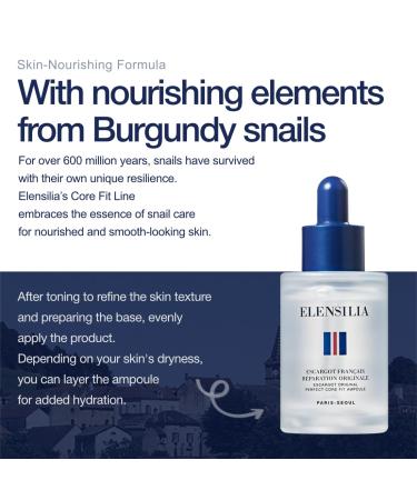 Elensilia Escargot Original Perfect Core Fit Ampoule, 30ml (1.01fl.oz) Hydrating & Rejuvenating Ampoule for Radiant, Smooth Skin - Buy Online on GoSupps.com