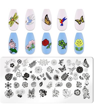JERCLITY Butterfly Nail Stamping Kit - 6pcs Image Plates for Women | Flower, Bird, Feather, Leaf Designs | Nail Art Stamping Template Set - Buy Online on GoSupps.com