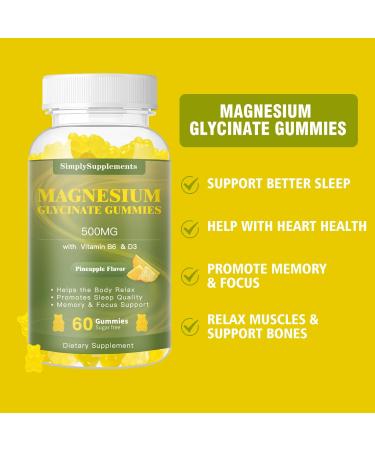 Magnesium Glycinate Gummies 500mg with L-Threonate Vitamin D B6 CoQ10 & Saffron - Calm Magnesium Gummies for Relaxation Mood & Sleep Support Chewable Magnesium Supplement - 60 Pineapple Gummies - Buy Online on GoSupps.com