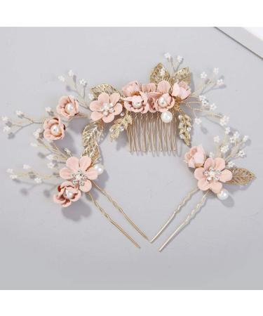 4-Piece Gold Wedding Hair Combs - Pearl & Rhinestone Bridal Hair Accessories for Brides & Bridesmaids - Pink - Buy Online on GoSupps.com