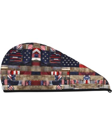 American Flag Patchwork Coral Velvet Dry Hair Cap | Best for Home Travel Pool Parties & Baths - Shop Now - Buy Online on GoSupps.com