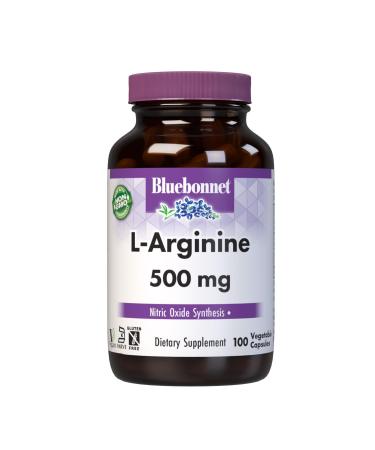 Bluebonnet Nutrition L-Arginine 500mg Free-Form Amino Acid Nitric Oxide Precursor* Soy-Free Gluten-Free Non-GMO Kosher Certified Vegan 100 Vegetable Capsules 100 Servings White