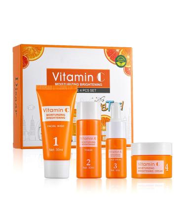 Viitamin C Skin Care Kit for Women Including Facial Cleanser, Face Cream, Face Toner, Serum, Smooth Deep Fine Lines, Moisturizer
