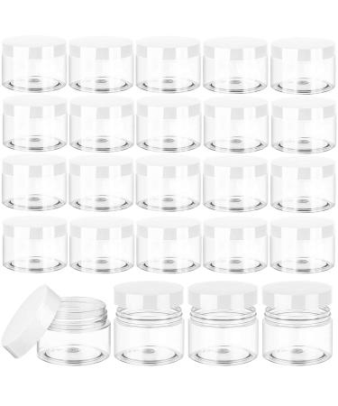 OJYUDD 24 Pack 1 oz Round Clear Plastic Cosmetic Container Jars Plastic Pot Jars with Inner Liners and White Lids for Travel Storage Make Up,Eye Shadow,Nails,Powder,Paint,Jewelry¡­