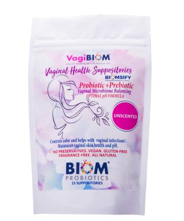 Biom Vaginal Probiotic Suppository: Natural Vaginal pH and Odor Control Regimen Balance and Nourishes Vaginal Lactobacillus Flora  No Parabens, Fragrance-Free (15)