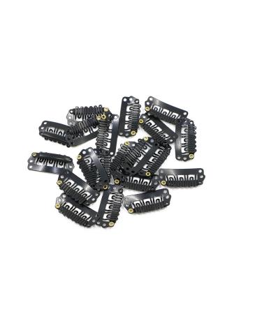 Snap clips for clip in hair extensions u-shape with soft rubber 6 teeth stainless steel material 20 parts/package small size black small black