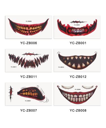 Halloween Prank Makeup Temporary Tattoo Kit - 12PCS Clown Horror Mouth Fake Stickers for Adults & Kids - Scary Face Decals for Halloween Cosplay - Buy Online on GoSupps.com