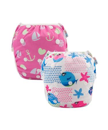 ALVABABY Swim Diapers 2pcs Baby Toddler Infant Snap One Size Reusable Adjustable Baby Shower Gifts Baby Girl SW09-10 01 Fish & Sailboat Small (Pack of 2) - Buy Online on GoSupps.com