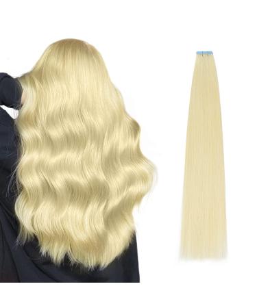 AGMITY Tape in Hair Extensions Human Hair Platinum Blonde 16 inches 20pcs 40Gram Straight Seamless Skin Weft Human Hair Tape in Extensions(16 inches #60 Platinum Blonde) 16 inch #60 Platinum Blonde