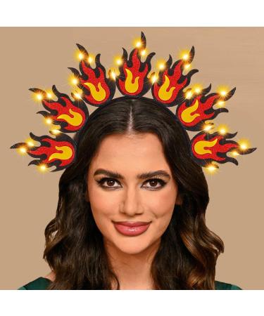 GORTIN Light Up Fire Headband LED Red Flame Headpiece Halloween Festival Costume Headwear Hair Accessories for Women