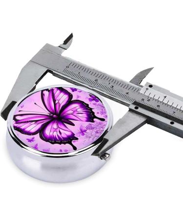 Purple Butterfly Round Pill Box - 3 Compartment Travel Organizer for Easy Medication Management - Buy Online on GoSupps.com