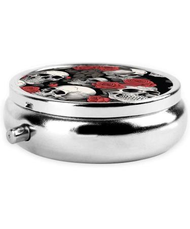 Flowers Skull Mini Round Pill Box | 3 Compartment Travel Pill Organizer | Portable Medicine Case for Home & Office - Buy Online on GoSupps.com