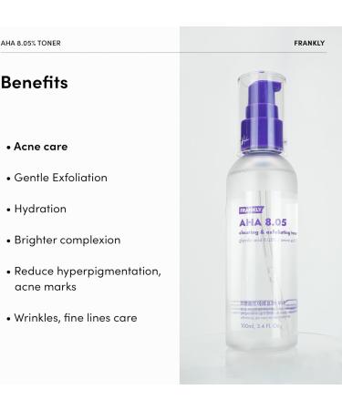 Frankly AHA 8.05% Toner - Exfoliate & Renew | Glycolic Acid + 17 Amino Acids | Target Flakiness Pores & Dryness - 3.38 fl.oz | International Shipping - Buy Online on GoSupps.com