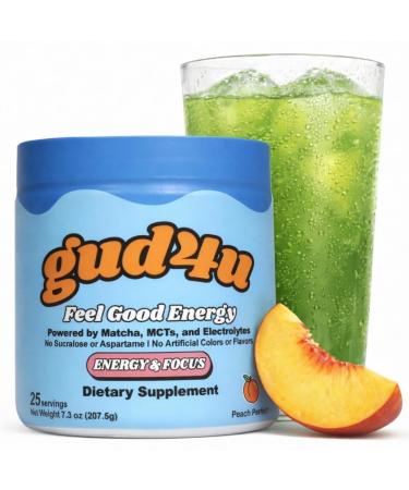 Gud4u - Clean Energy Drink Mix - Powered by Matcha MCT & Electrolytes Peach Flavor 25 Servings