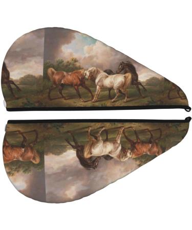 Hair Towel Wrap - Quick Drying Towel Turban with Button | Suitable for All Hair Types | Three Horses Oil Painting Design - Buy Online on GoSupps.com