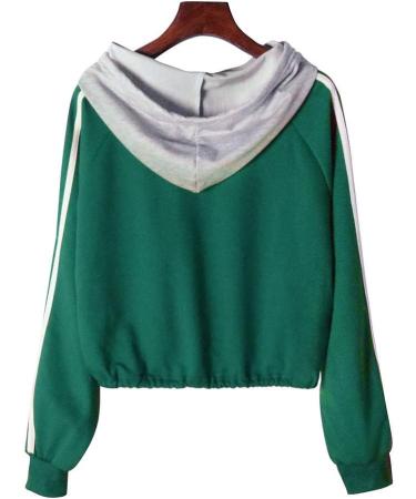 Bigfanshu Womens Sweaters Fashion Winter Autume Hooded Two Line Print Sleeve Swearshirt Pullover Top Green - Buy Online on GoSupps.com