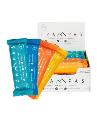 Best of TZAMPAS Mix Box Large energy box (16 x 40 g) Roasted barley energy bar in snack box Energy bar suitable for cycling and trail running Organic bar