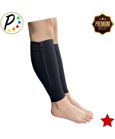Buy Shin Premium 20-30 mmHg Compression Calf Sleeve with Zipper - Black L/XL | International Shipping Available - Buy Online on GoSupps.com
