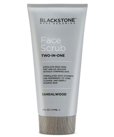 Blackstone Men's Grooming 2-in-1 Facial Scrub & Shave Gel with Vitamin E & Peppermint - Cleanse & Exfoliate | Hydrates Skin After Shaving | Paraben & Cruelty Free | USA Made Sandalwood (6 oz)
