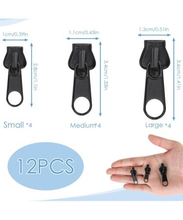 12 Black Zipper Slider Replacements - Removable & Reusable Zipper Pull Fixer for Jackets Suitcases & Backpacks - 3 Sizes Available - Buy Online on GoSupps.com