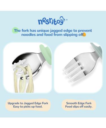 Nesritoy 4 Set Baby Cutlery | BPA-Free Silicone Spoon & Fork for Toddlers | Anti-Choke Design | Mint & Beige Storage Pocket - Buy Online on GoSupps.com