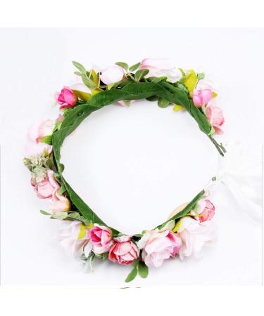 Brikuinr Flower Halo Floral Crown Wreath Boho Flower Headband Hair Wreath Hair Garland Floral Headpiece with Ribbon Wedding Party Festival - Buy Online on GoSupps.com
