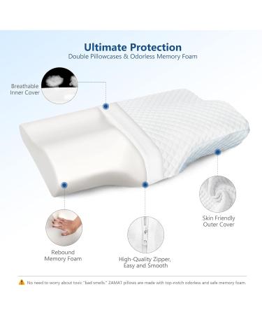 ZAMAT - Contour Memory Foam Pillow for Neck Pain Relief  - Adjustable Ergonomic Cervical Pillow for Sleeping Orthopedic Neck Pillow with Washable Cover -Blue 24*15*4.7 - Buy Online on GoSupps.com