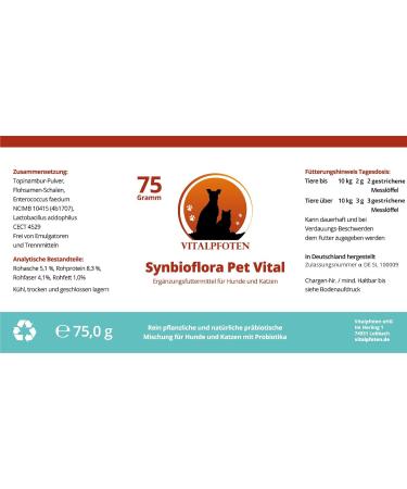 Vitalpfot Synbioflora Pet Vital Prebiotic for Dogs & Cats - Sugar-Free Intestinal Renovation with High Probiotic Concentration - 3x75g - Buy Online on GoSupps.com