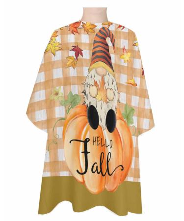 Thanksgiving Barber Cape - Salon Hair Cutting Cape for Women Men Kids Adults Hello Fall Plaid Orange Pumpkin Gnomes Haircut Cape with Adjustable Elastic Neckline Hairdressing Stylist Cape Accessories 1 piece 55x63 Inch Orange
