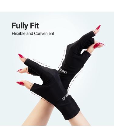 AIRSEE Anti UV Gloves | UPF50+ Protection for Nail Lamp Manicures | Fingerless Gloves for Women - Black - Buy Online on GoSupps.com