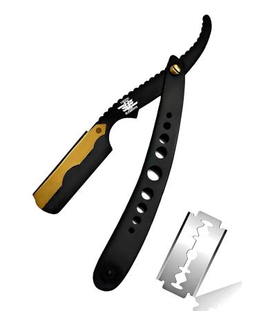 Premium Black and Gold Straight Edge Shaving Razor for Men - Perfect for Hair Mustache and Eyebrow Grooming | International Shipping Available - Buy Online on GoSupps.com