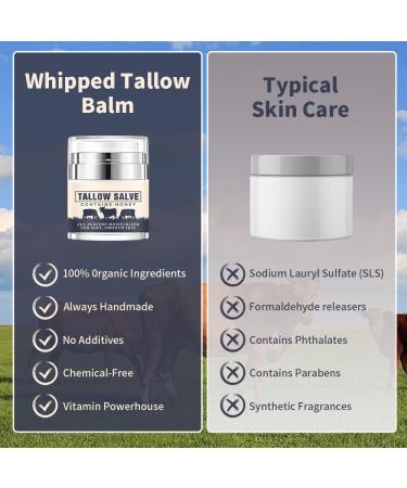 Organic Tallow and Honey Balm - Moisturizing Beef Tallow Salve 1.8 oz | Skin Care Body Cream with Olive Oil & Vitamins A K D E - Buy Online on GoSupps.com