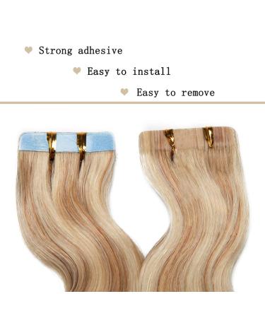 Buy Rich Choices Tape In Extensions - Real Hair Light Brown/White Blond #12/613 | 60cm Wavy Remy Hair - 50g - Buy Online on GoSupps.com