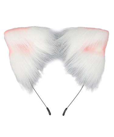 amangul Cosplay Ear Headband Woman Students Carnivals Anime Character Hairband Ear Headbands Plush Christmas Hair Hoop(White Powder)