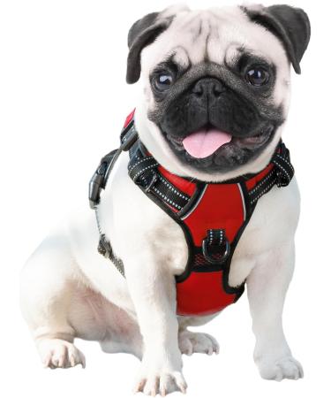 PHOEPET Reflective Large Breed Dog Harness with Handle | No Pull Vest for Easy On/Off | 2 Metal Rings, 3 Buckles | Medium Red - Buy Online on GoSupps.com