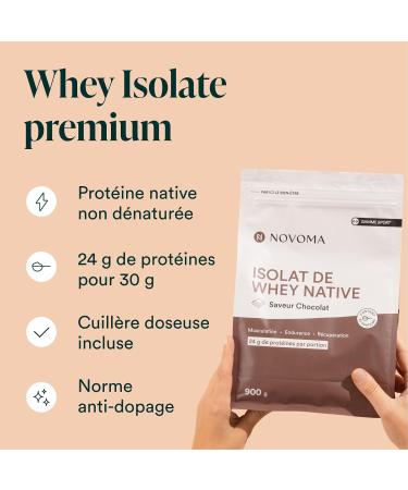 NOVOMA Whey Isolate Native Pure Undenatured Protein 24 g Protein Per Serving Chocolate Flavor Bodybuilding and Recovery 30 Servings 900 g Bag Made in France - Buy Online on GoSupps.com