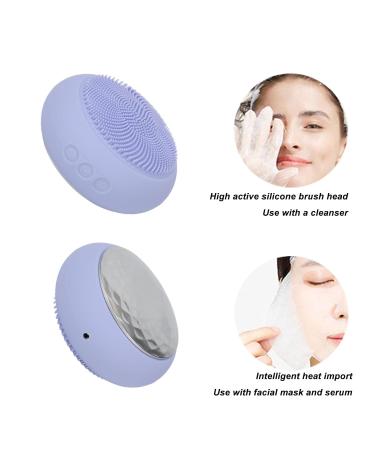 2 in 1 Electric Facial Cleansing Brush & Heating Mask | Waterproof Vibrating Silicone Brush for Blackhead Acne & Pore Care - Purple - Buy Online on GoSupps.com