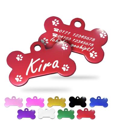 Ibera Gifts - Personalized pendants for small to medium -sized dogs and cats in bone shape - engraving dog brand collar dog neck band name Dog (red paws) paws red