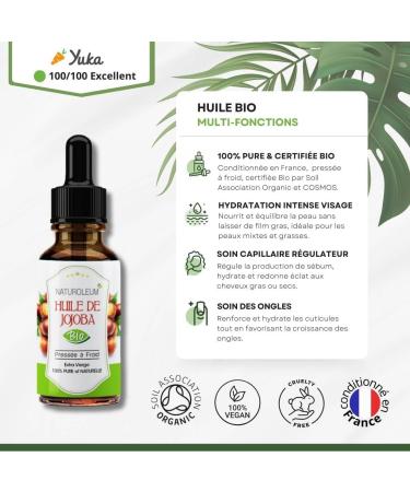 JOJOBA OIL 100% ORGANIC Pure and Natural Cold Pressed Extra Virgin - Nourishing Skin Care Face Hair & Beard Vegan (100ml) - Buy Online on GoSupps.com