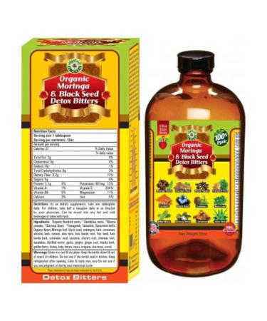 Organic Moringa Black Seed Bitters Total Blood Respiratory System Detoxification 16 OZ Bottle