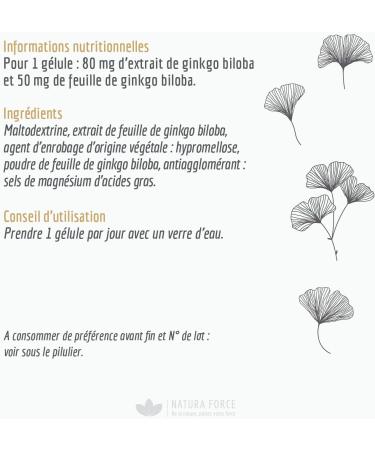 NATURA FORCE Ginkgo Biloba Organic - From Natural and Sustainable Agriculture - Reduces the Effects of Aging and Heavy Legs - 120 Capsules - 289mg - Buy Online on GoSupps.com