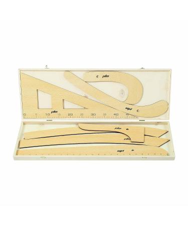 FDM 7 Piece Wooden Fashion Drawing Ruler Set for Tailors, Designers, and Pattern Makers - Curved and Straight Ruler Models - Textile Wooden Riga Ruler Miter Set with Wooden Box - Buy Online on GoSupps.com