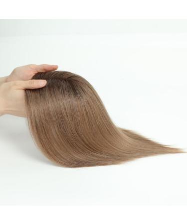 GULALUUK Real Human Hair Topper for Thinning Hair - Ombre Light Brown/Dark Roots (10inch) - 120 Density Swiss Base Clip-in Topper - Buy Online on GoSupps.com