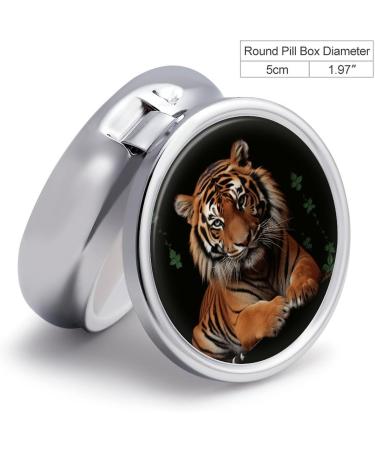 Round Tiger Print Pill Box | 3 Compartment Metal Pill Organizer | Portable Decorative Medicine Case - Buy Online on GoSupps.com